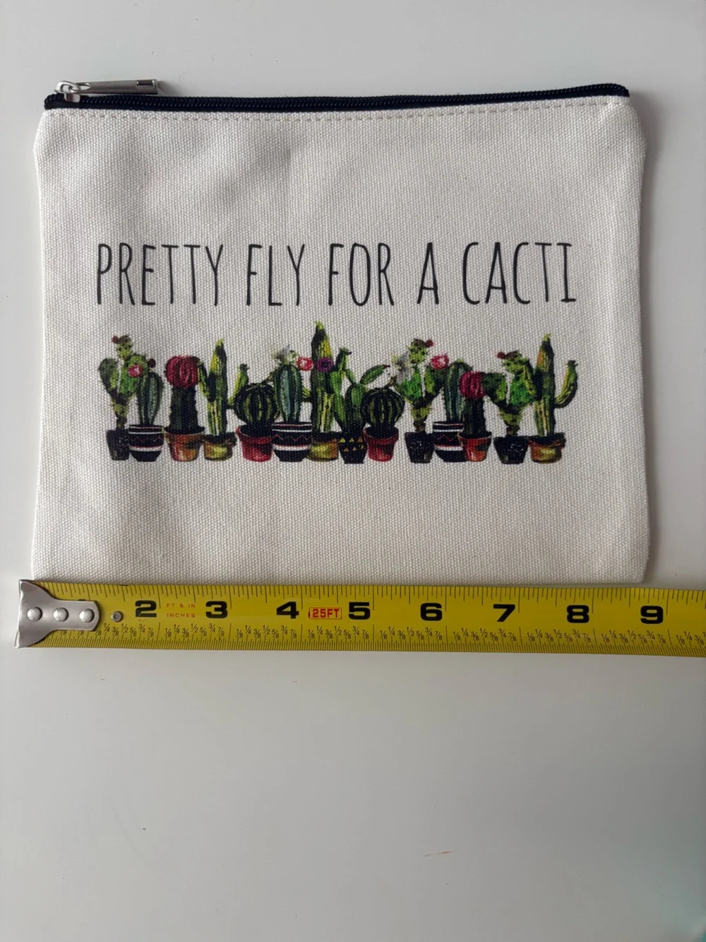 Canvas Cactus Print Pencil Case – White